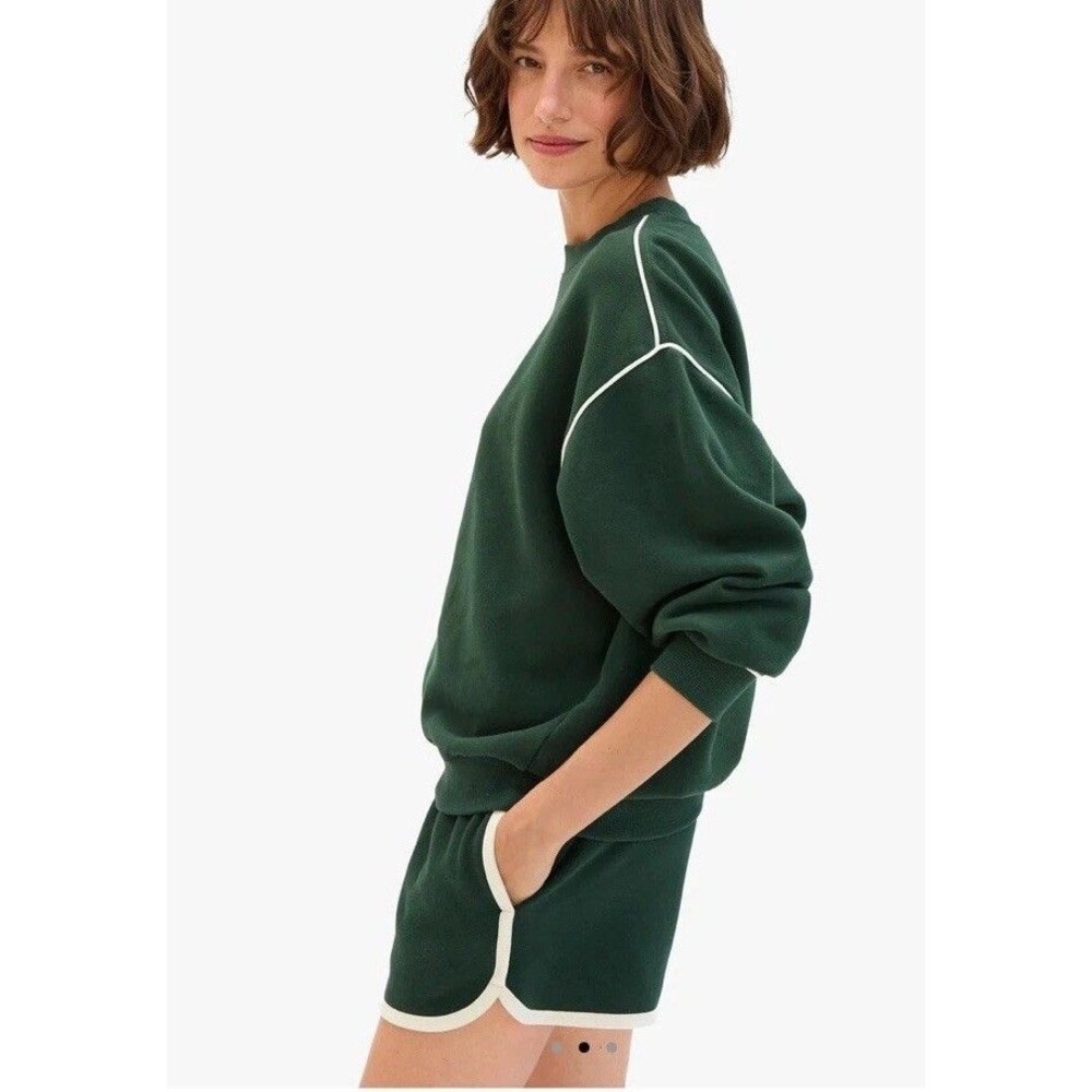 Clare V. Women’s Le Jogging Short Size Medium Green With White Trim 100% Cotton